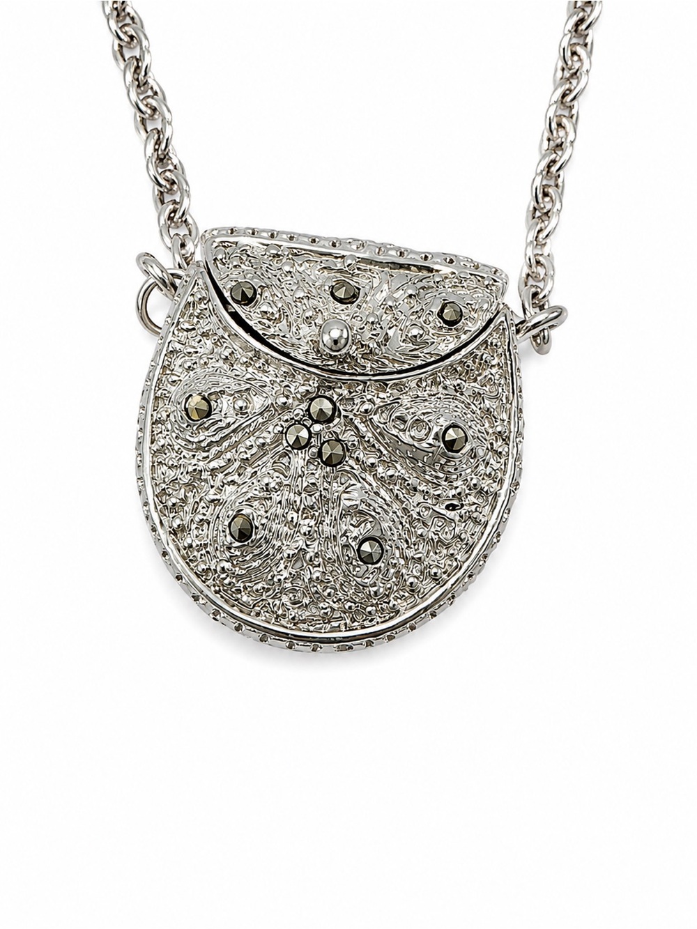 EKQ Hidden Watch Purse Pendant Necklace Silver Tone Working Quartz - Picture 2 of 9